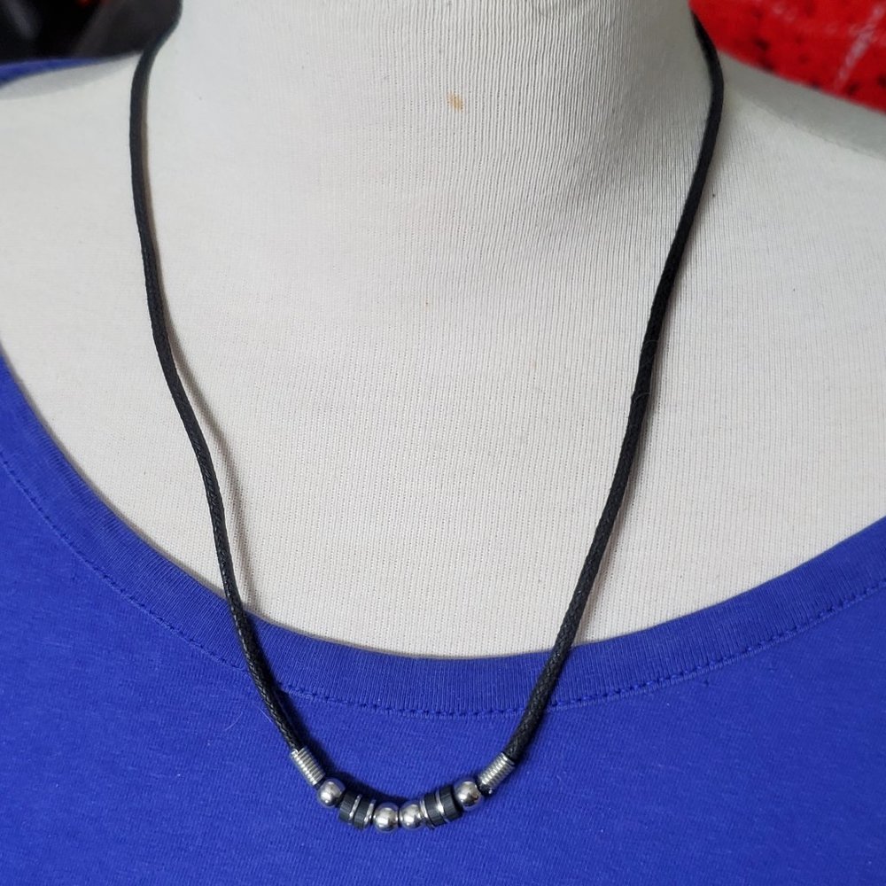 18" Black Rope Metal Bead Necklace Unisex Fashion Design Simple Casual Style